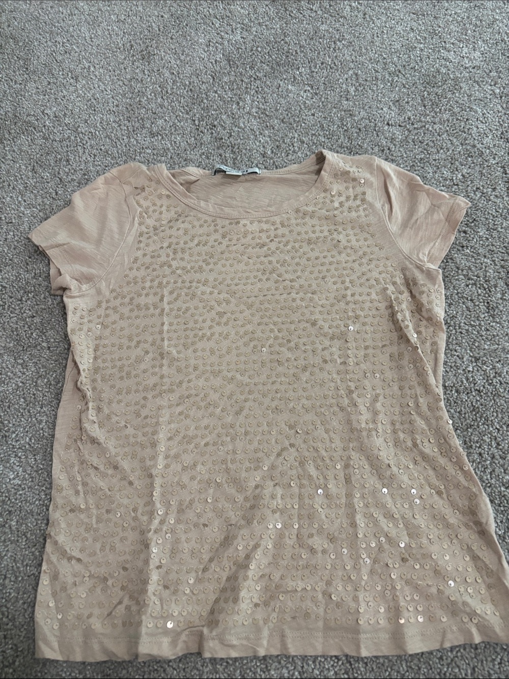 Forever 21 Beige Sequin Short Sleeve Tee